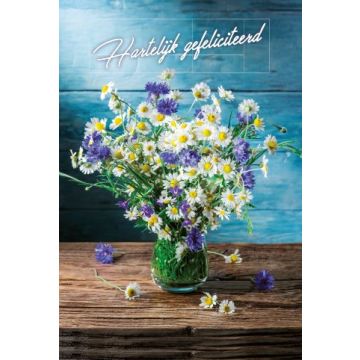 6 Wenskaarten met envelop - Hartelijk gefeliciteerd bloemen