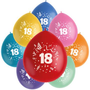 Ballonnen Color Pop 18 Jaar 23cm - 8 stuks