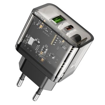 Hoco - Dual-Port Fast Charger (PD20W-QC3.0) Transparent
