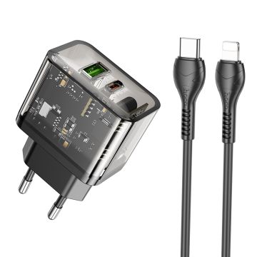 Hoco - Dual-Port Fast Charger Set Type C to IP Transparent
