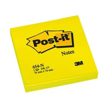 3M Post-it Memoblok 76x76mm, Neon Geel, 6 Stuks