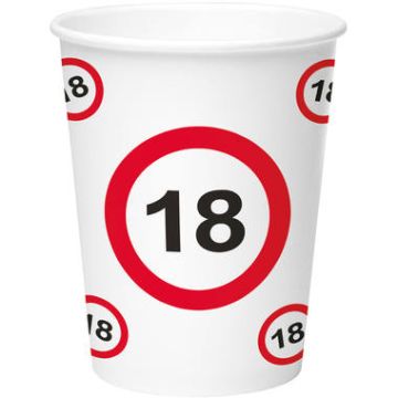 18 Jaar Verkeersbord Papieren Bekers 350ml - 8 stuks