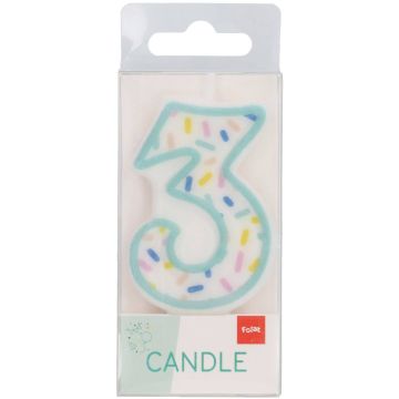 Verjaardagskaars cijfer 3 Sprinkles - 9 cm