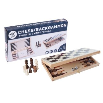 Dubbele Spelset - Schaken en Backgammon in Berkenhout