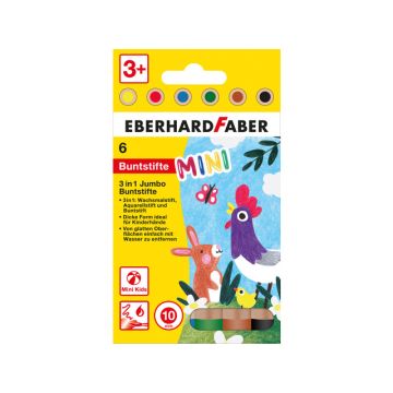 Eberhard Faber Kleurpotlood 3in1, 6 stuks met Extra Dikke Kern (10mm)