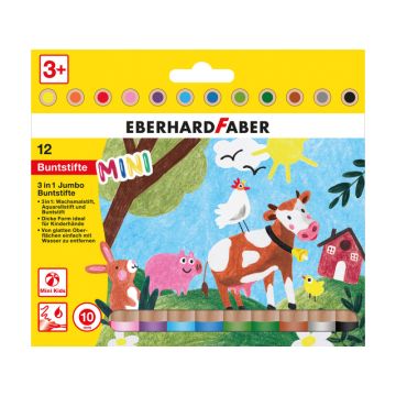 Eberhard Faber Kleurpotlood 3in1, 12 stuks met Extra Dikke Kern (10mm)