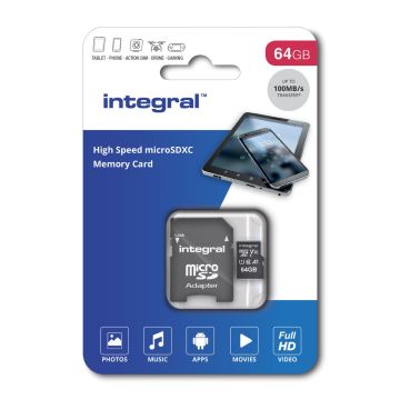 Integral 64GB Micro SDXC V30 100 MB/s - Incl. Adapter